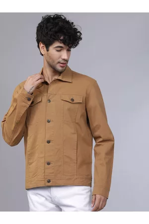 Highlander Men Beige Solid Denim Jacket
