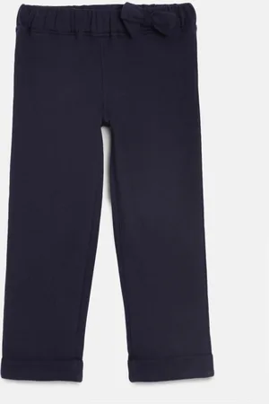METRO KIDS COMPANY Girls Navy Blue Organic Cotton Regular Fit Solid Trousers