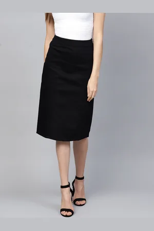 ATHENA Black Pure Cotton Straight Skirt