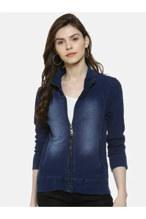 Campus Women Blue Washed Windcheater Outdoor Denim Jacket