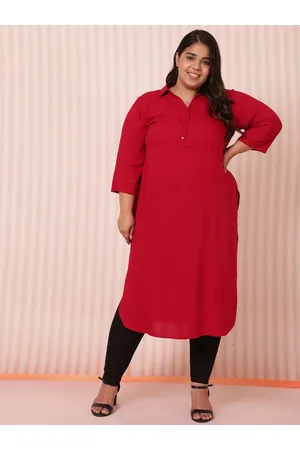 Amydus Women Plus Size Red Pathani Kurta
