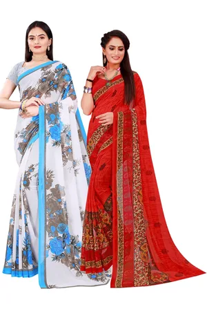 Kalini Red & White Floral Printed Pure Georgette Saree Pack Of 2