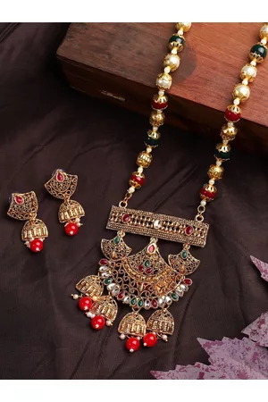 ANIKAS CREATION Multicolor Meenakari Long Crystal Necklace & Earrings
