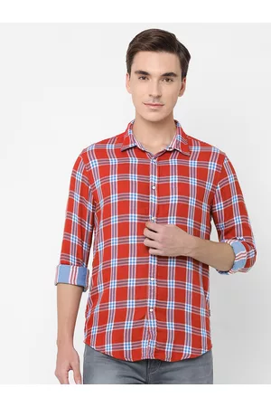 Pepe Jeans Men Red Tartan Checks Checked Cotton Casual Shirt