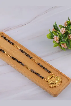 Brandsoon Gold-Plated & Black Beaded Traditional Mangalsutra