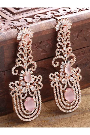 karatcart Women Pink & Rose Gold Contemporary Drop Earrings
