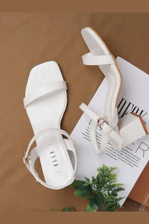 Elle White Block Sandals 2 Inch Heels