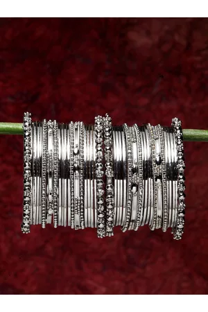 Shining Diva Women Set of 40 Silver-Plated Bangles