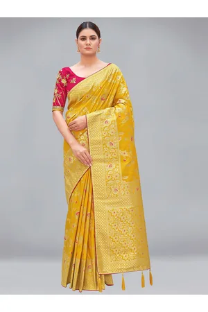 MONJOLIKA FASHION Yellow & Gold-Toned Woven Design Pure Silk Banarasi Saree
