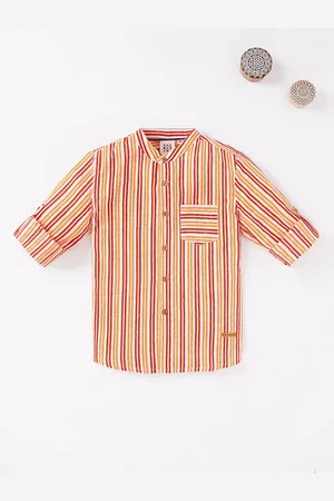 Ed-a-Mamma Boys Orange Striped Casual Cotton Shirt