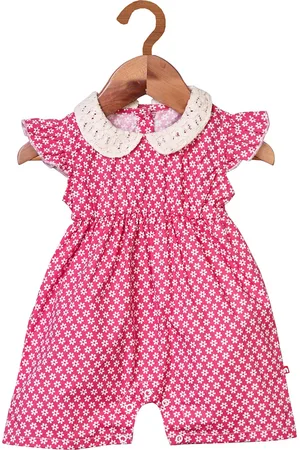 Nino Bambino Girls Pink & White Printed Organic Cotton Rompers