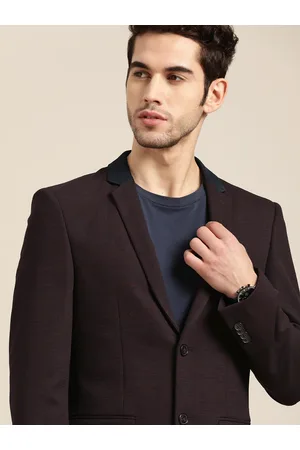 Invictus Men Burgundy Solid Slim Fit Single Breasted Casual Blazer