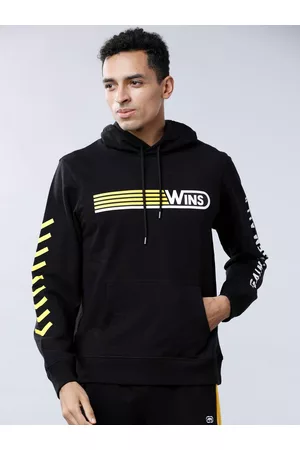 LocoMotive Men Black Printed Hooded Sweatshirt
