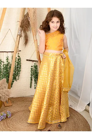 LilPicks Girls Yellow Embellished Ready to Wear Lehenga & Blouse With Dupatta