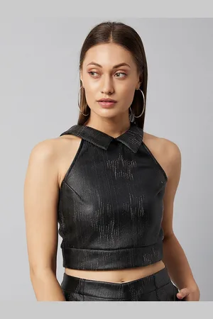 ATHENA Black Leather Crop Top