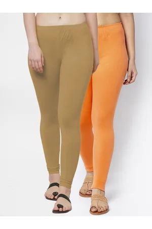 Jinfo Women Pack Of 2 Orange & Beige Ankle-Length Leggings