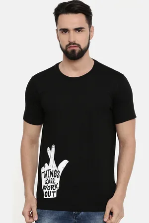 Bushirt Men Black Printed Round Neck Pure Cotton T-shirt