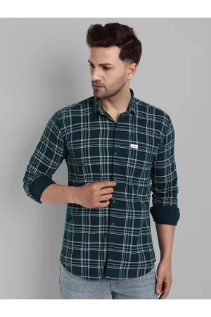 Majestic Men Teal Slim Fit Tartan Checked Cotton Casual Shirt