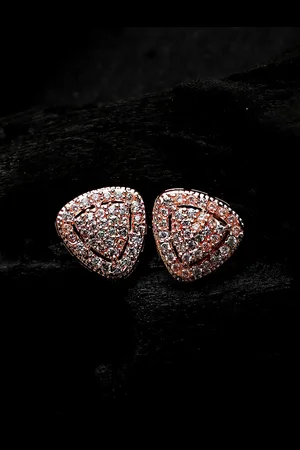 Cardinal White Rose Gold-Plated AD Studded Triangular Studs Earrings