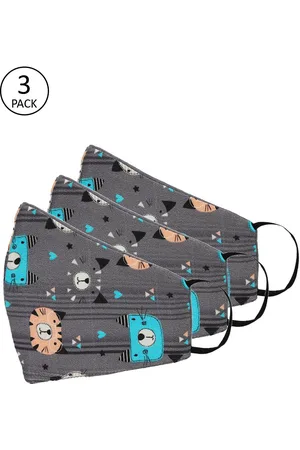 Tossido Kids Grey Printed Pack of 3 Reusable 3-Layers Cloth Masks