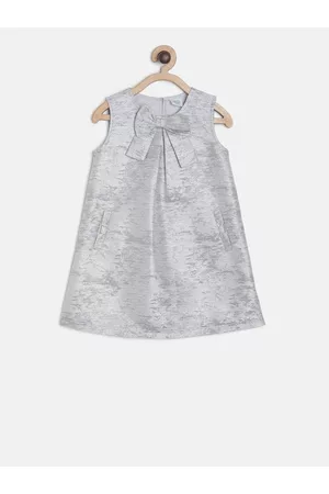 MINI KLUB Girls Grey Self Design A-Line Dress