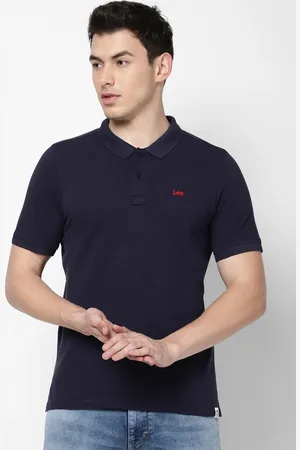 Lee Men Navy Blue Polo Collar Slim Fit Cotton T-shirt