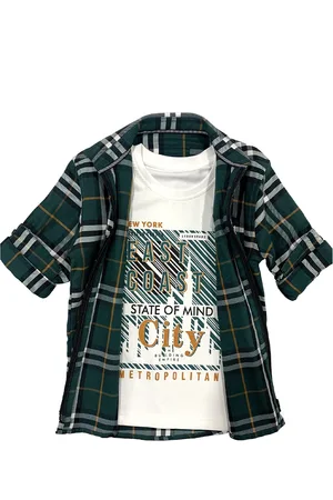 CAVIO Boys Green Premium Checked Casual Shirt