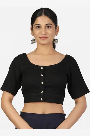 Llajja Women Black Solid Cotton Saree Blouse