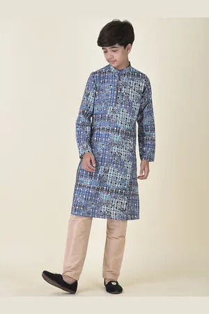 TABARD Boys Blue & Brown Tribal Printed Kurta