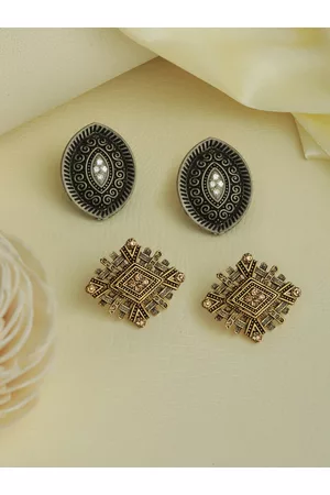 Priyaasi Stylish Studded Silver and Gold Plated Earring Set