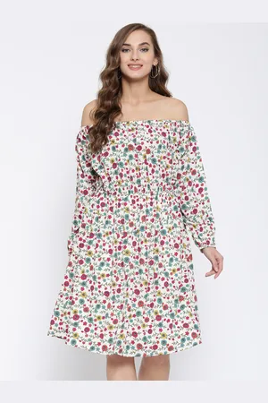 Sera Women Off-White & Pink Floral Printed Blouson Dress