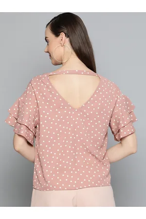 Harpa Women Dusty Pink & White Polka Dot Printed Styled Back Top