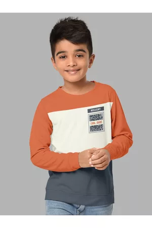 HELLCAT Boys Colourblocked Regular Fit Blended Cotton Long Sleeve Bio Finish T-shirt
