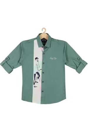 CAVIO Boys Green Casual 100 % Cotton Shirt