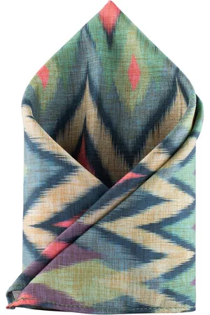 The Tie Hub Men Green & Pink Wave Silk And Cotton Printed Pocket Square