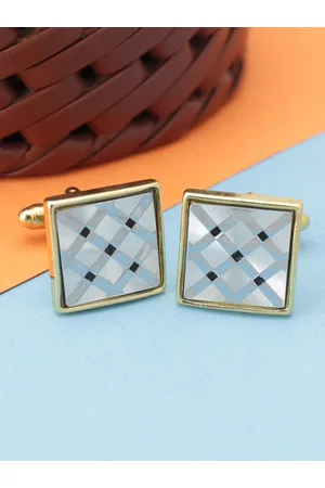 Kavove Men Silver-Toned & Gold-Toned The Check & Mate Cufflink