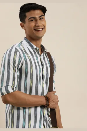 Taavi Men Blue And White Ikat Woven Design Regular Fit Casual Shirt