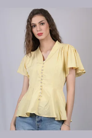 OWO THE LABEL Women Yellow Peplum Top