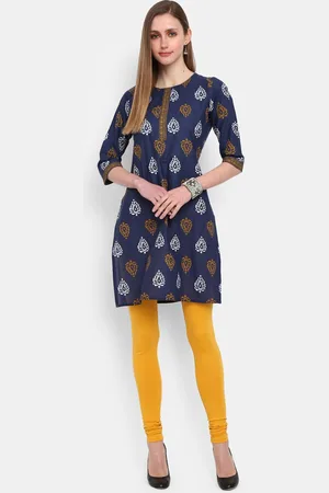 Desi Mix Navy Blue Ethnic Motifs Printed Gotta Patti Pure Cotton Kurti