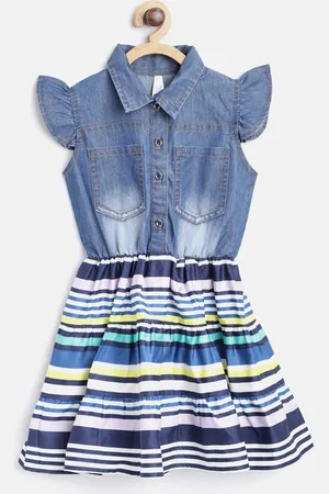 StyleStone Girls Blue Striped Denim Shirt Dress