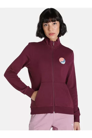 PUMA Women Purple Wavy Graphic Logo Outdoor Relaxed Fit Sporty Jacket
