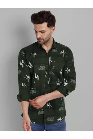 Majestic Men Green Slim Fit Floral Printed Casual Cotton Shirt