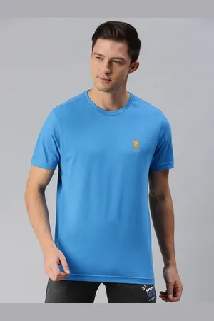 U.S. Polo Assn. Men Blue Solid Pure Cotton Round Neck Lounge T-shirt