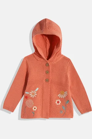 Mothercare Girls Orange Embroidered Cardigan