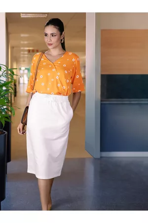 Flying Machine Women Orange & White Floral Print Wrap Top