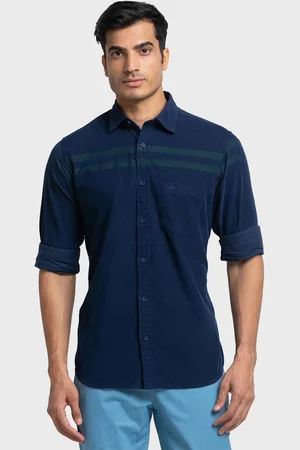ColorPlus Men Blue Tailored Fit Horizontal Stripes Casual Shirt