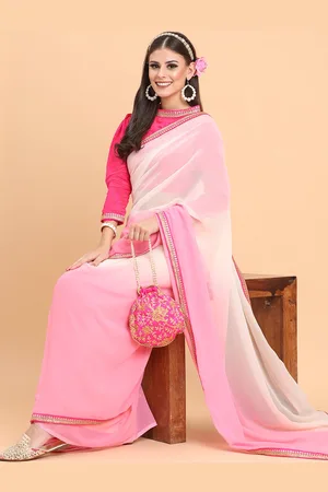 Sangria Rose-Toned Tie and Dye Sequinned Pure Georgette Saree