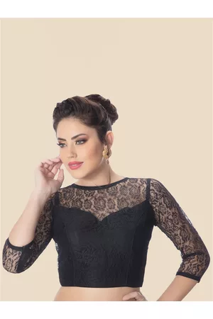 neckbook Women Black Woven Design Princess Cut Padded Readymade Saree Blouse