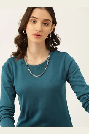 Dressberry Self Design V Neck Casual Women Dark Green Sweater