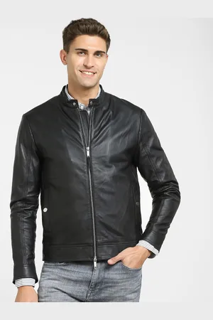 SELECTED Men Black Leather Biker Jacket